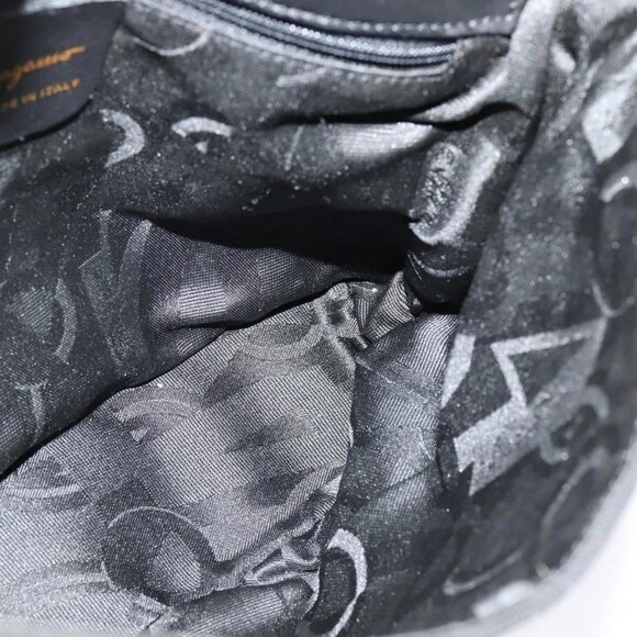 Salvatore Ferragamo Chain Vala Shoulder Bag Canvas Black Gold Auth - Picture 13 of 16